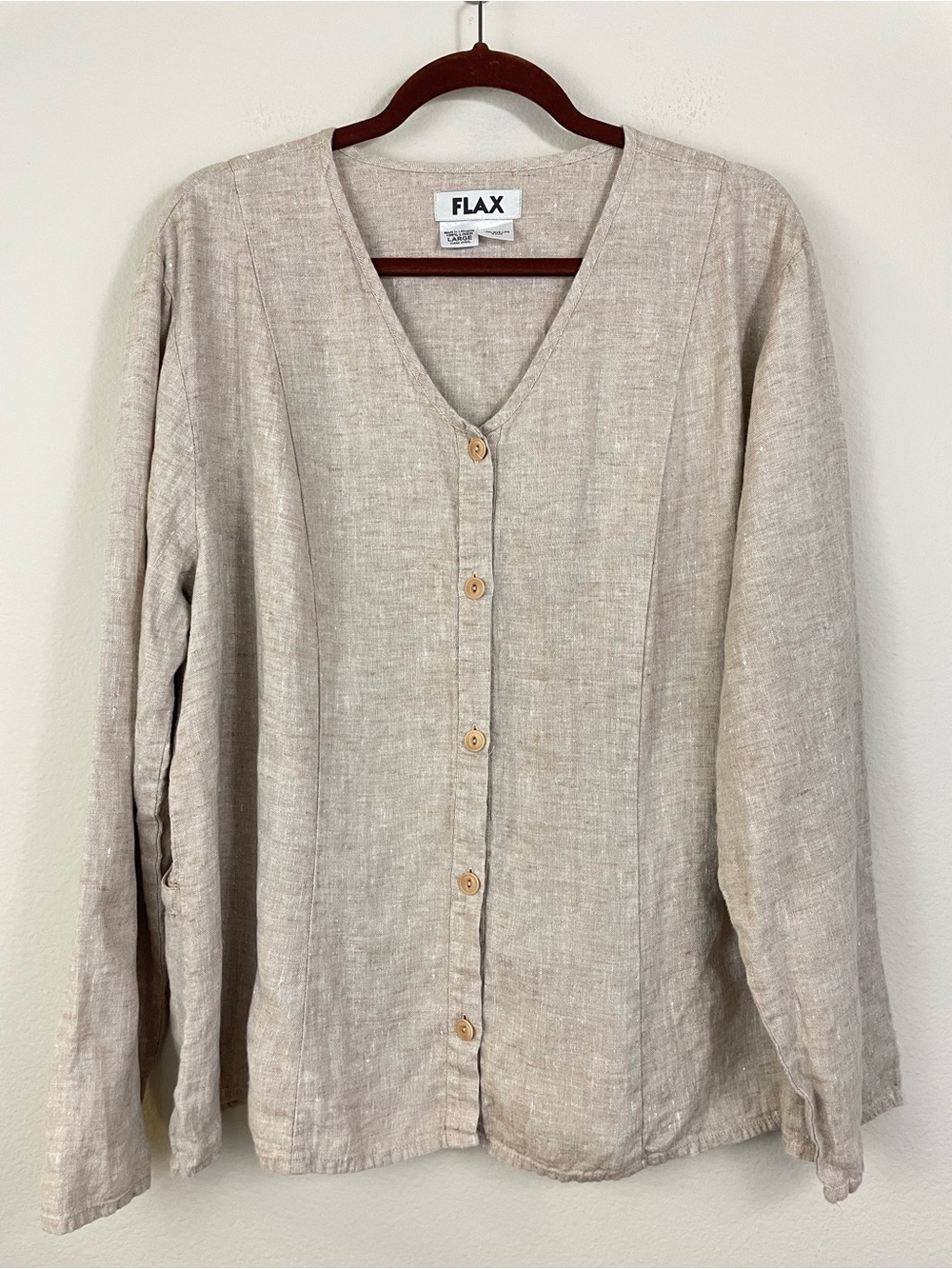 FLAX Natural Linen‎ Relaxed Button Front V-Neck Top Shacket Size Large